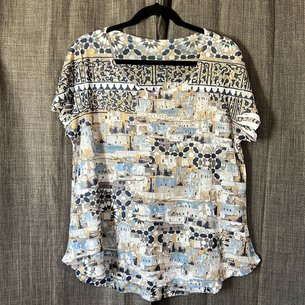 Style & co graphic print short sleeve round neck tshirt with rhinestone studs